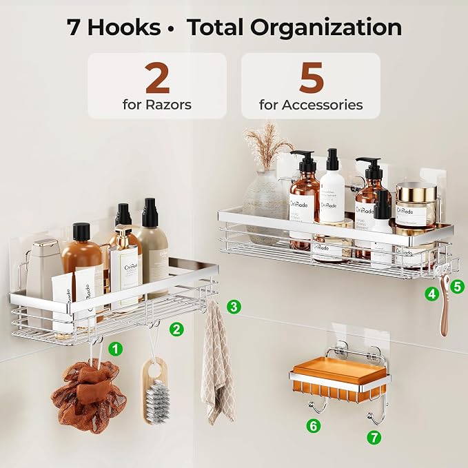 Orimade Adhesive Shower Caddy Soap Dish Holder Shelf - Image 7