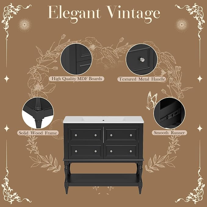 36 Inch Black Bathroom Vanity - Image 4