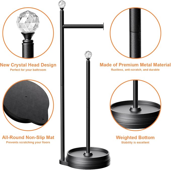Toilet Paper Holder for Bathroom, Heavy Weighted Metal Free Standing Toilet - Image 3
