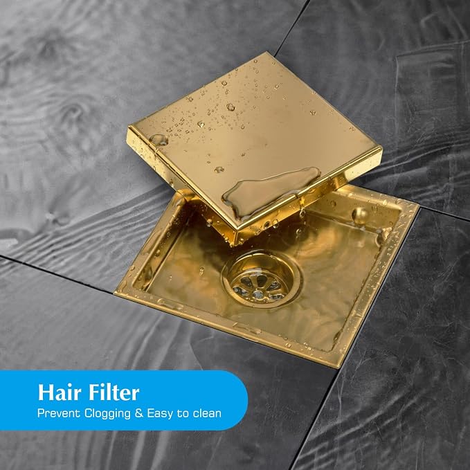 Square Shower Drain, AISI 304 Stainless Steel Gold Shower Floor Drain - Image 4