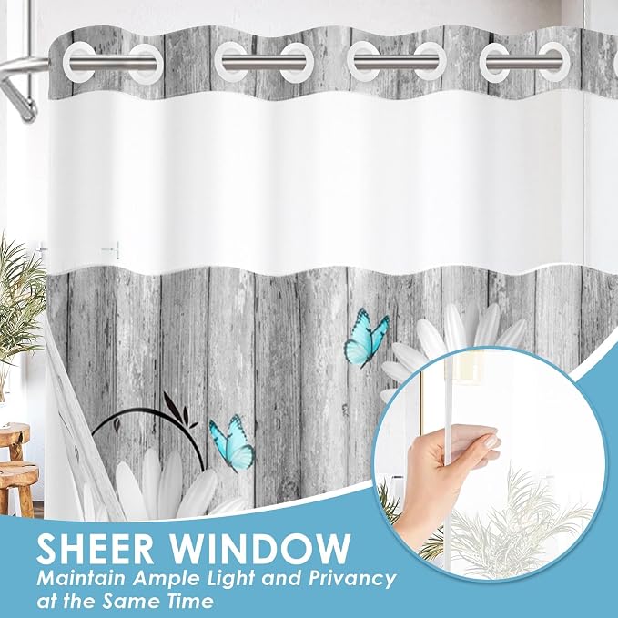 No Hook Flower Daisy Shower Curtain - Image 4
