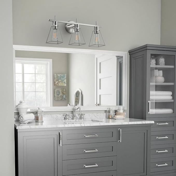 Industrial Bathroom Vanity Lights: 3-Lights Silver Brushed Nickel Vintage Metal - Image 4