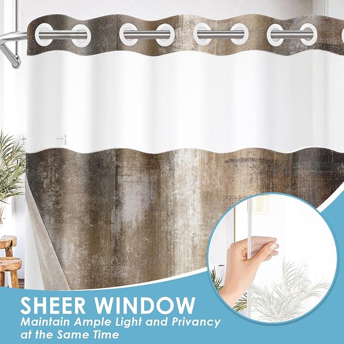 No Hook Brown Grey Painting Shower Curtain - Image 3