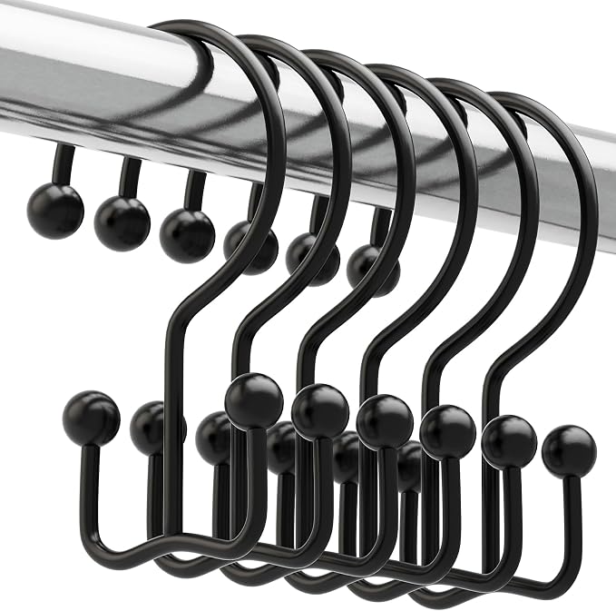 Titanker Shower Curtain Hooks Black, Minimalist Simple Double Glide Shower by Titanker