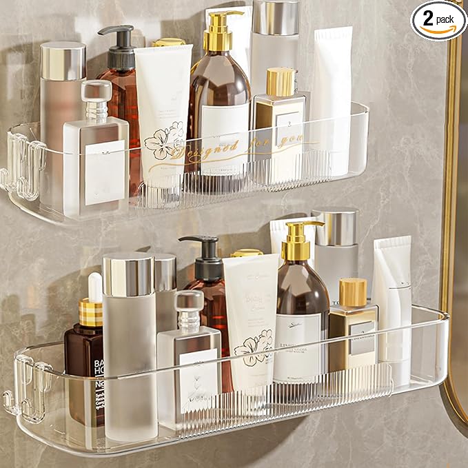 Acrylic Bathroom Shelves 2Pack, No Drilling Plastic Wall Shelf Organizer by Halyuhn
