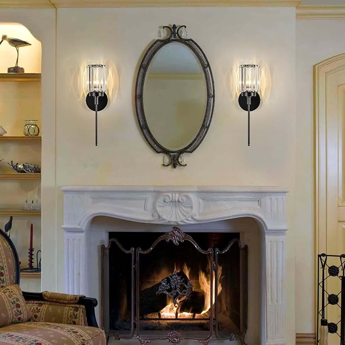 Single Black Wall Sconce, Modern Crystal Vanity Lighting Fixture - Image 7