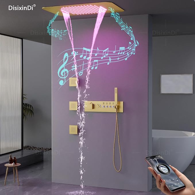 Brushed Gold Ceiling LED Rain Shower Head - Image 2