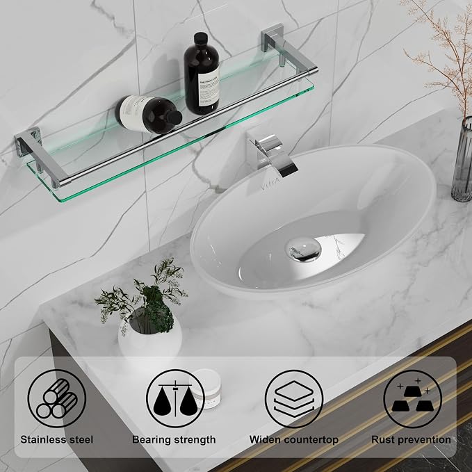 Glass Shelf for Bathroom Wall Sheves 24 inches Rectangular Stainless Steel - Image 5
