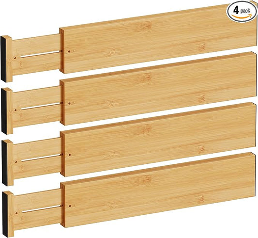 BAMEOS 4" High Drawer Dividers Bamboo Separators Organization Expandable by BAMEOS