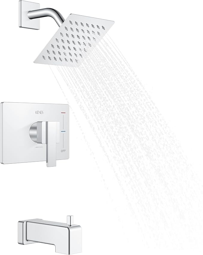 KENES Chrome Tub and Shower Trim Kit, Square Tub Shower Faucet Set Complete by KENESBathroomKitchen