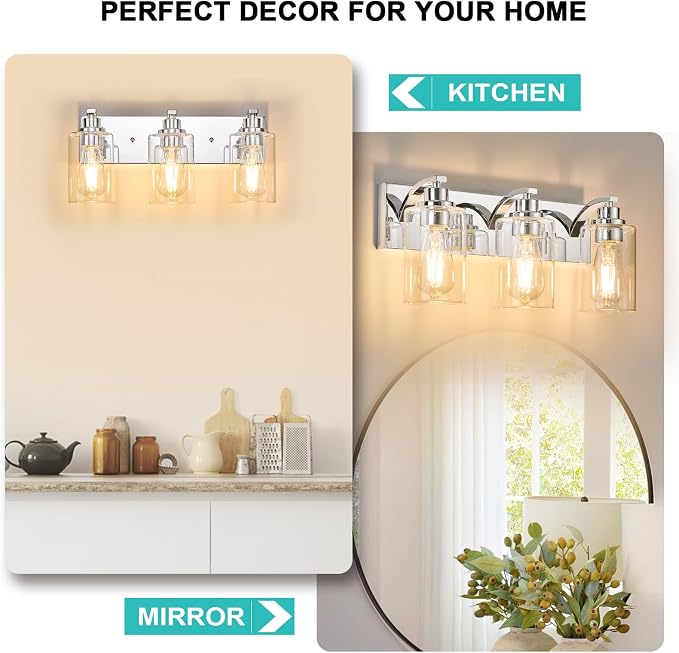 3-Light Bathroom Light Fixtures Modern Chrome Vanity Lights - Image 8