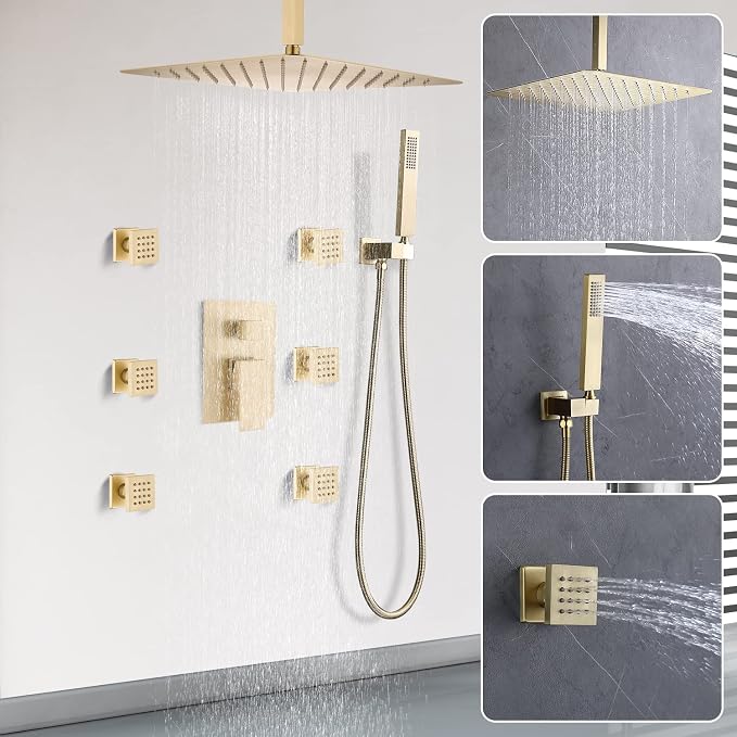 Enga Brushed Gold Rain Shower System - Image 9