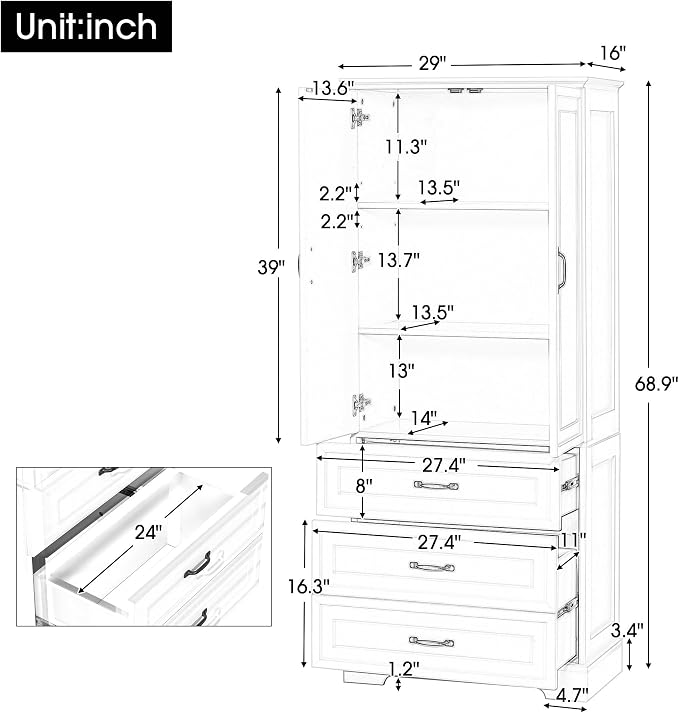Favfurish 69" Tall Bathroom Storage Cabinet - Image 2