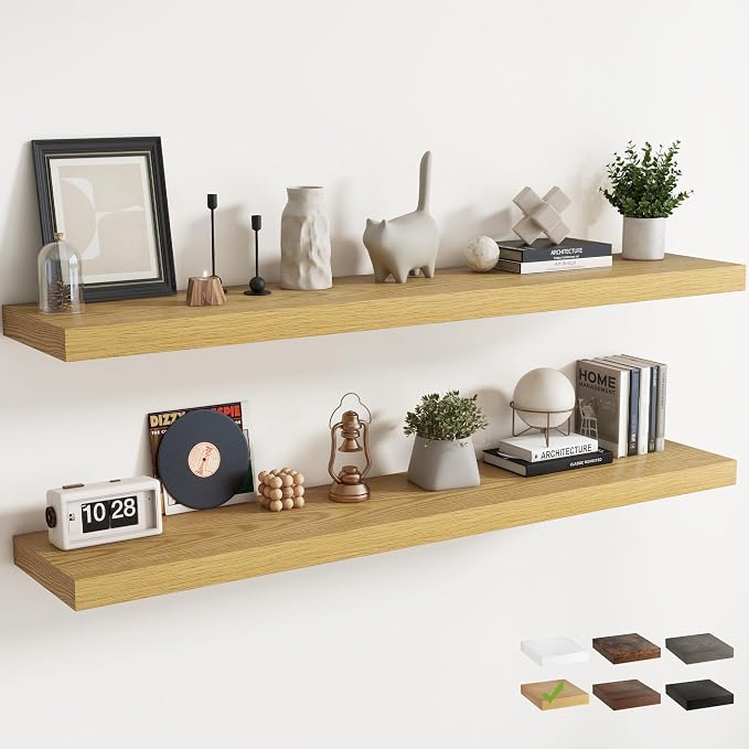72 Inch Long Floating Shelves for Wall Set of 2, Easy Install Engineered Wood by Marsmiles