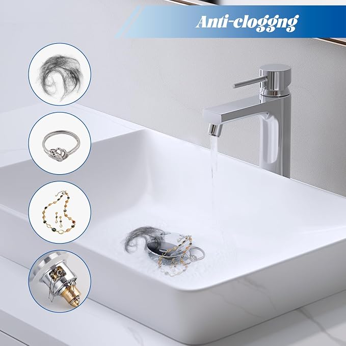 Hibbent All Metal 2 in 1 Bathroom Sink Stopper, Universal Pop Up Drain Strainer - Image 4