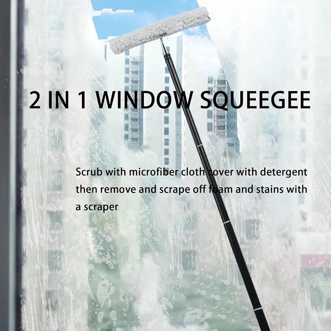 Window Squeegee with Extension Pole, 17.3″-60″ Telescopic Shower Squeegee - Image 9