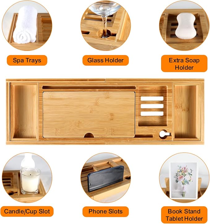 Premium Bamboo Bathtub Caddy Tray - Image 3