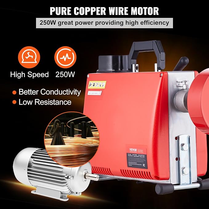 VEVOR 66FT x 5/8 Inch Drain Cleaner Machine, 250W Electric Sewer Snake Auger - Image 5
