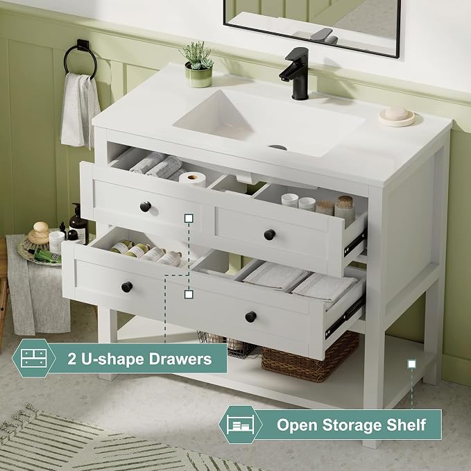 36 Inch Bathroom Vanity with Sink, Farmhouse Storage Cabinet with Drawers & - Image 4