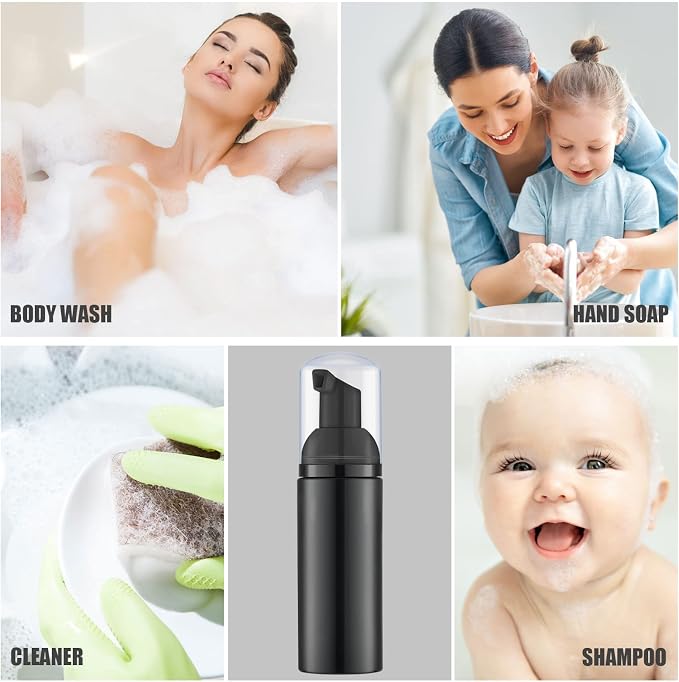 Lil Ray 2 Oz Empty Black Foam Pump Bottle, Foamer Soap Dispenser - Image 4