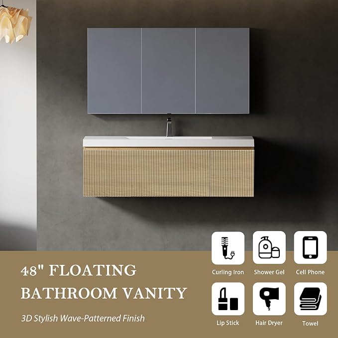 48-inch Floating Bathroom Vanity and Sink | Wall-Mounted Modern Storage Cabinet - Image 3