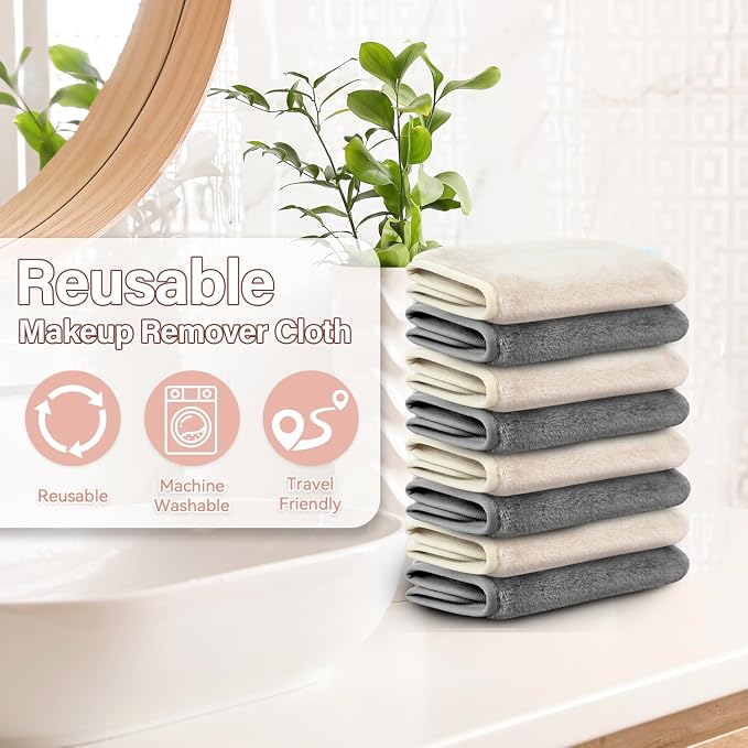 Nugilla Makeup Remover Cloths, 8 Packs Makeup Remover Towels Reusable Face Wash - Image 5