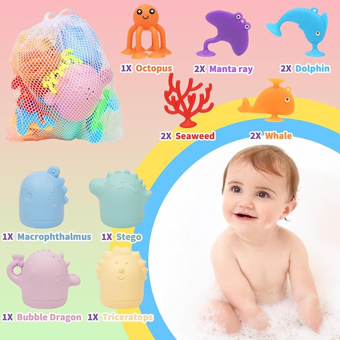 Baby Bath Toys, Squeezable Dinosaurs Bathtub Toys, No Hole Sensory Ocean Animal - Image 6