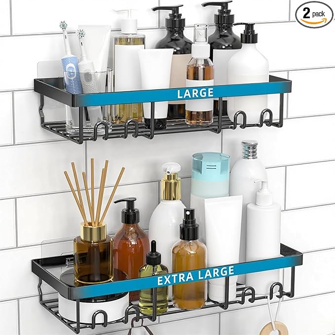 Moforoco Large Shower Caddy Shelf Organizer Rack, Self Adhesive Black Bathroom by MOFOROCO