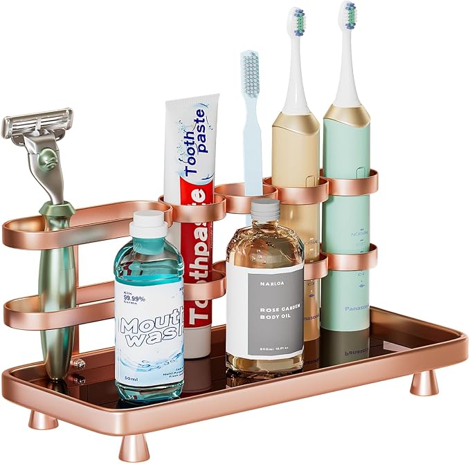 Electric Toothbrush Holder for Bathroom Countertop 5 Metal Slots Toothpaste by YOOLENS