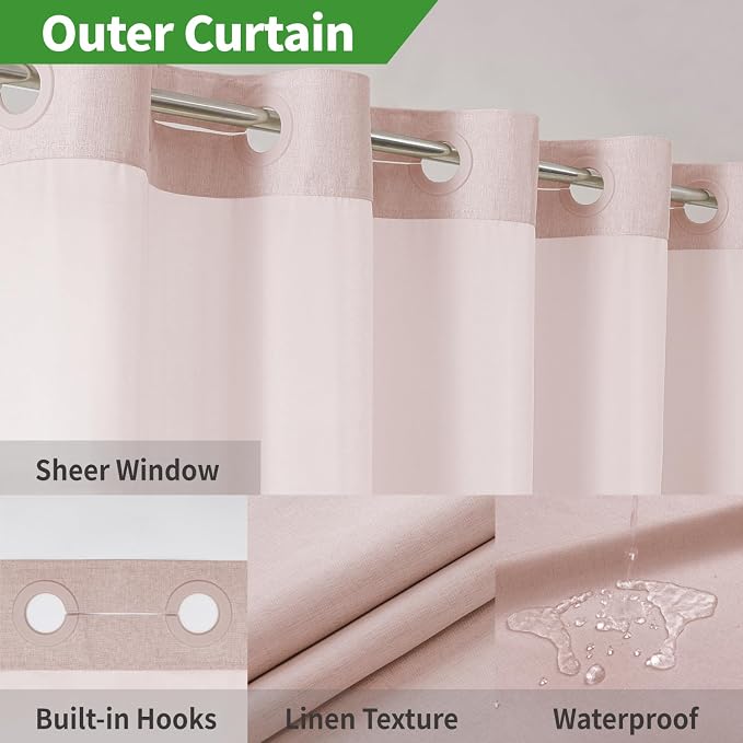 No Hooks Needed Linen Textured Shower Curtain - Image 4