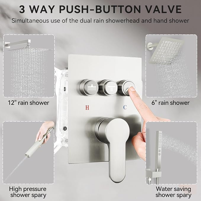 Shower System Dual Head，STARBATH 12+6" Rainfall Shower Head and Handheld Spray - Image 3