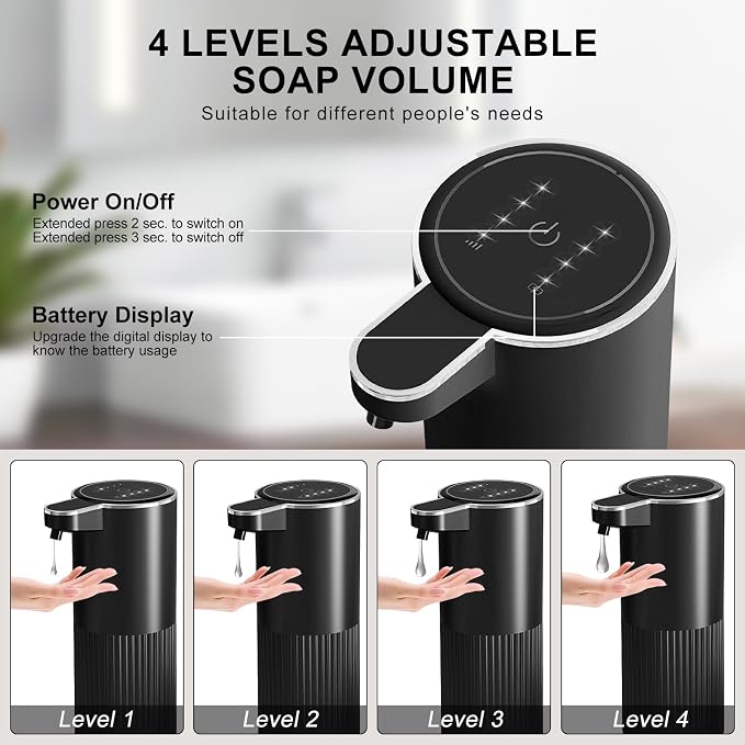 GuDoQi Automatic Touchless Liquid Soap Dispenser, 4-Level Adjustable Foam - Image 3