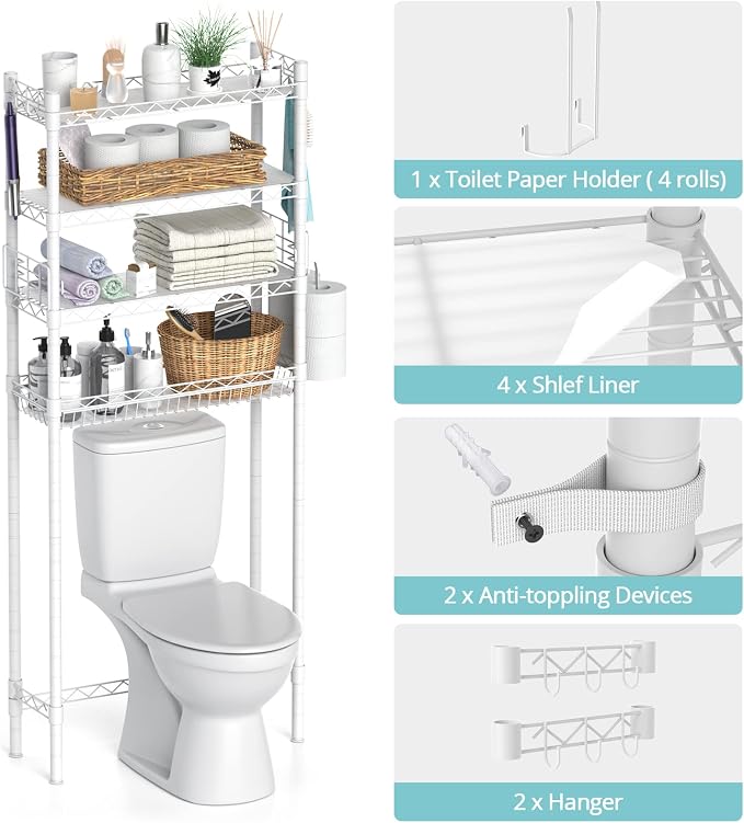 Over The Toilet Storage, Adjustable Bathroom Organizer Shelves Space Saver Over - Image 6