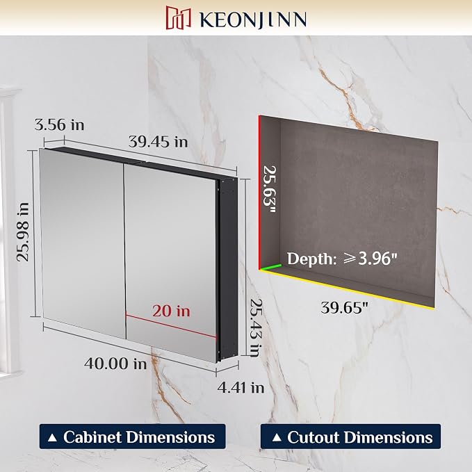 Keonjinn 40 x 26 Inch Medicine Cabinet, Assembly Required, Lightweight - Image 2
