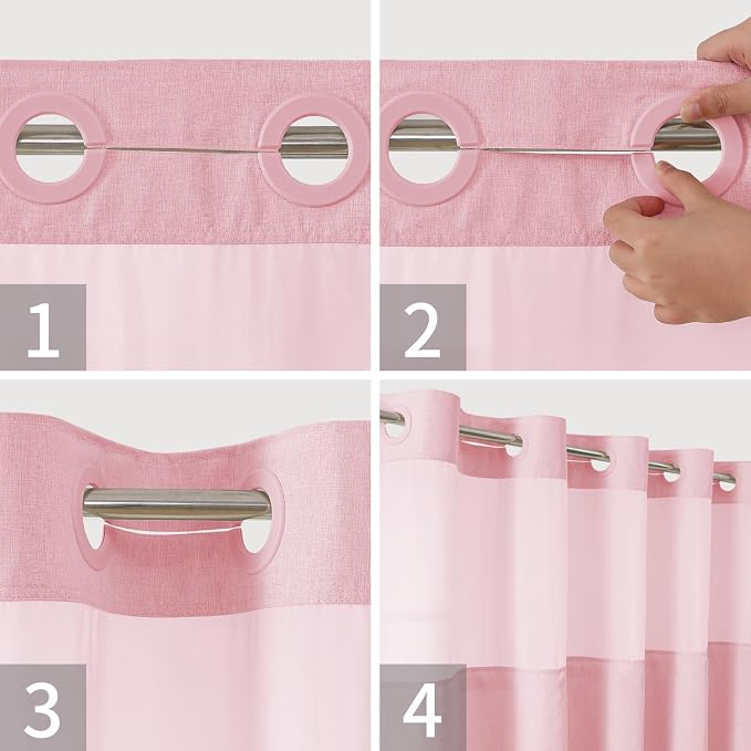 No Hooks Needed Linen Textured Shower Curtain - Image 4