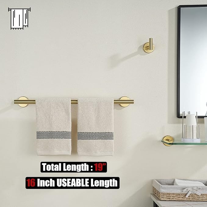 JQK Towel Bar Brushed Gold, 19 Inch 304 Stainless Steel Thicken 0.8mm Towel - Image 3