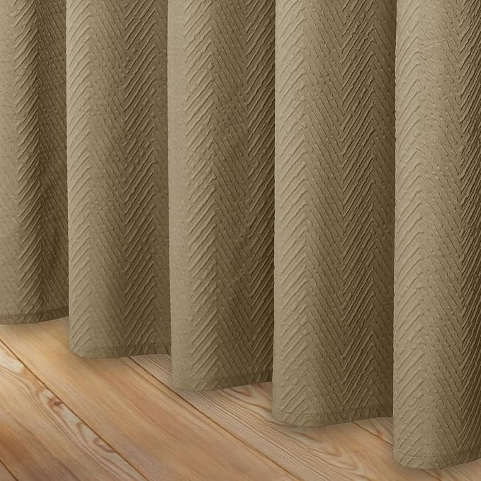 Gibelle Ombre Brown Shower Curtain, 3D Embossed Textured Herringbone Fabric - Image 6