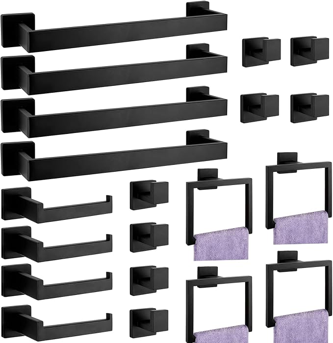 Bathroom Accessories Towel Bar Set: 20 Pieces Matte Black Bathroom Hardware by PAHSFSLLC
