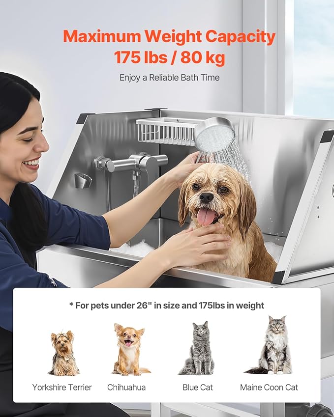 VEVOR Professional Dog Washing Station, 34 Inch Stainless Steel Pet Grooming Tub - Image 4