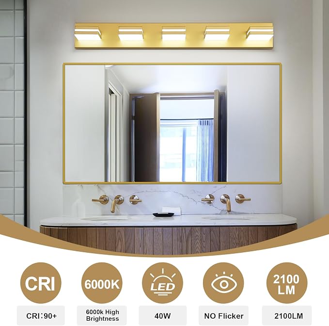 Modern LED Bathroom Lights Fixtures, Metal Gold Acrylic Wall Lighting, Vanity - Image 4