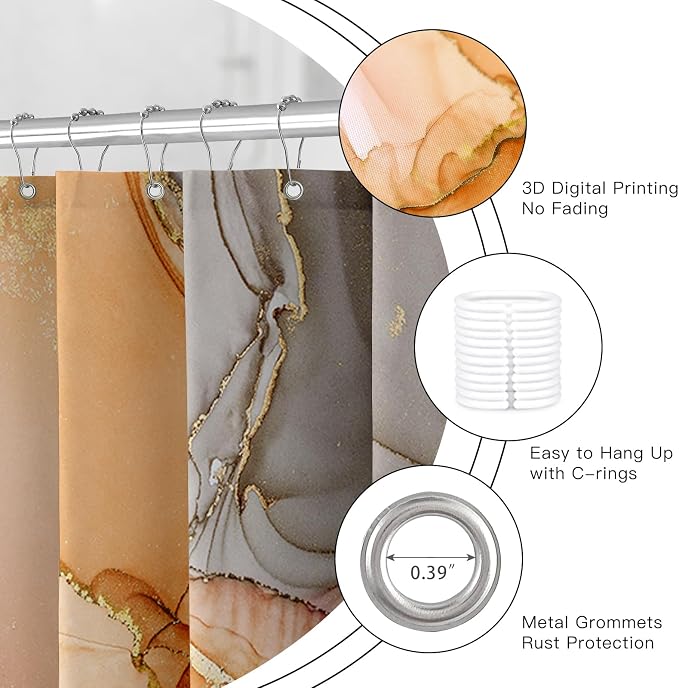 Orange Marble Shower Curtain 60x72, Burnt Orange Modern Abstract Fabric Shower - Image 5
