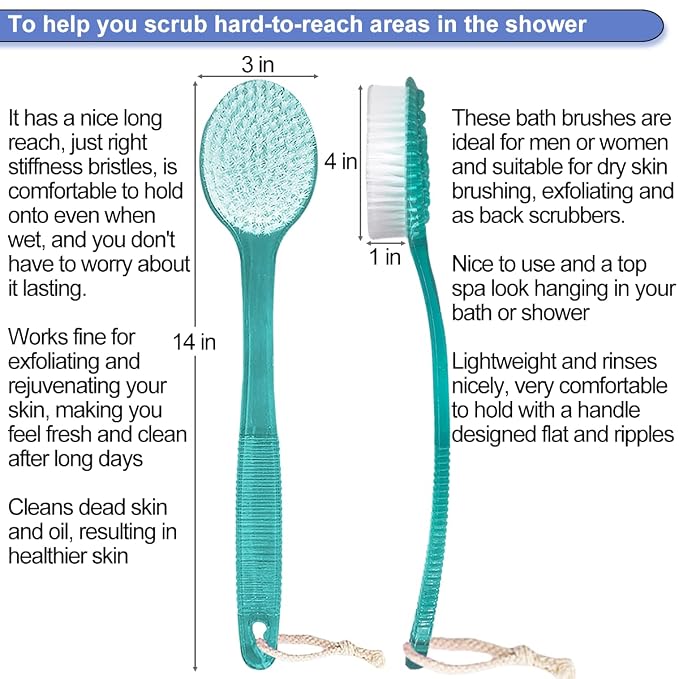 Back Brush for Shower, 14-inch Long Handle Medium Stiff Bristles Bath Scrubber - Image 2