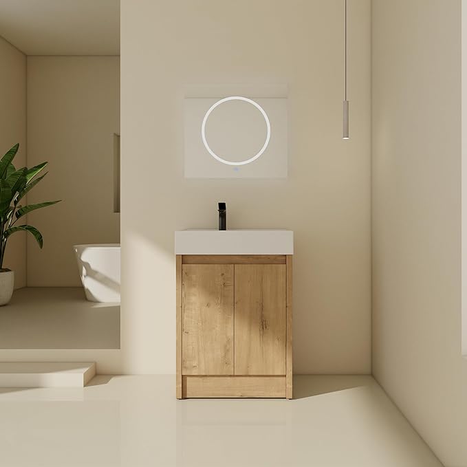 24 inch Bathroom Vanity with Sink, Bathroom Vanity Cabinet W/Resin Sink by SanMerah