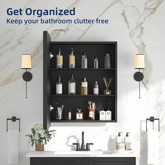Medicine Cabinet with Mirror, 20x26 Inch Black Bathroom Mirrored Cabinet - Image 8