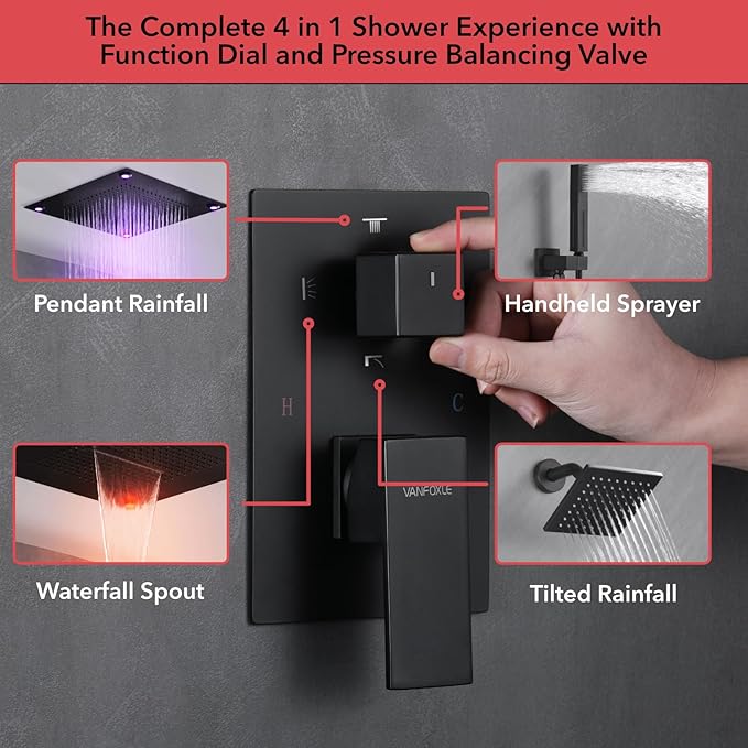 VANFOXLE Shower Faucet Set Matte Black Four Modes Shower System, Shower Faucet - Image 5