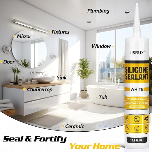 White Advanced Silicone Caulk, 100% Waterproof Silicone Sealant Indoor Outdoor - Image 8