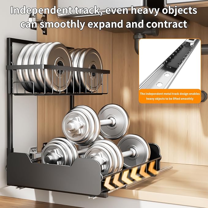 Under Sink Organizer, 2-Tier L-Shaped Pull Out Cabinet Shelf - Image 2
