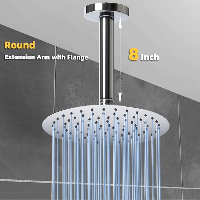 8 Inch Shower Arm with Flange, Ceiling Mounted Shower Head Extension Arm - Image 4