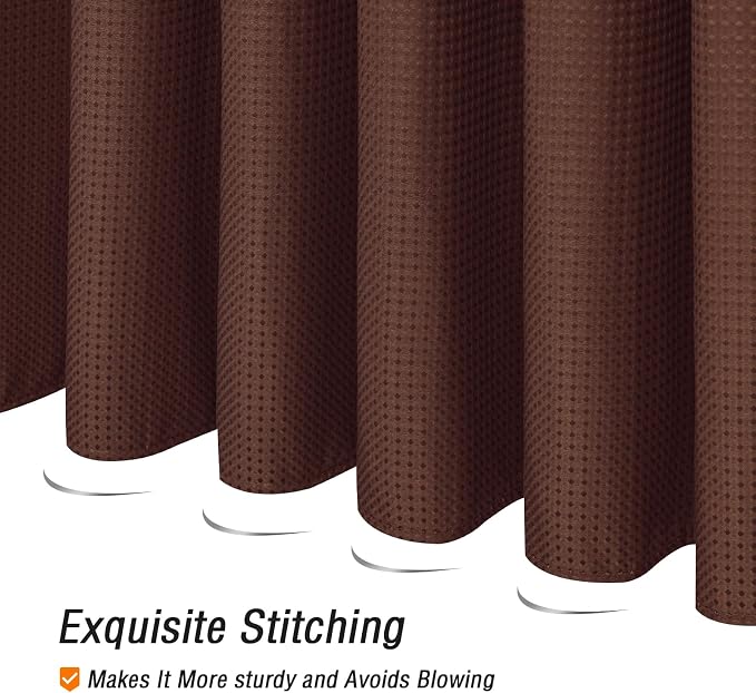 Gibelle Brown Shower Curtain, Waffle Weave Textured Fabric Shower Curtain - Image 5
