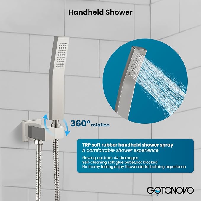 gotonovo Rainfall Bathroom Shower System Rain Shower Head and Handle Set Wall - Image 4